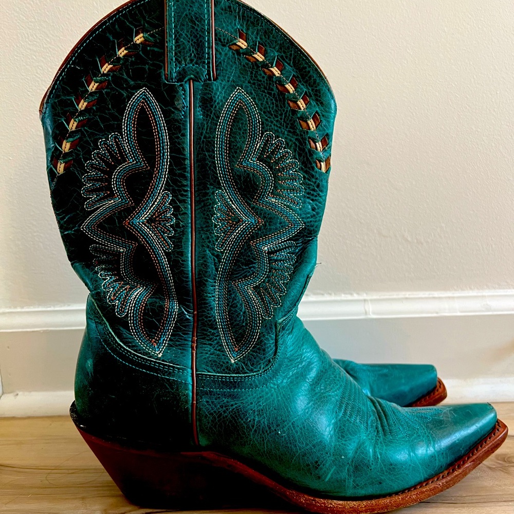 Justin Blue leather cowboy boots 8.5